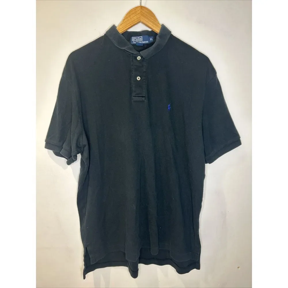 Polo Ralph Lauren Soft Shirt Mens XL Black Cotton Short Sleeve Golf- Blue Logo